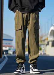 New Khaki Lace Up Pockets Cotton Men Beam Pants Casual Spring