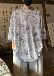 New Khaki O Neck Print Plus Size Ice Silk Men T Shirt Summer