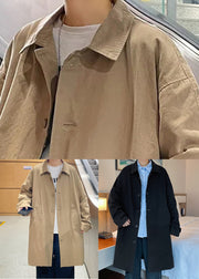 New Khaki Peter Pan Collar Button Pockets Cotton Men Coat Spring