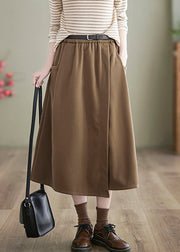 New Khaki Pockets Elastic Waist Woolen Skirts Spring