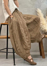 New Khaki Pockets High Waist Thin Linen Crop Pants Spring