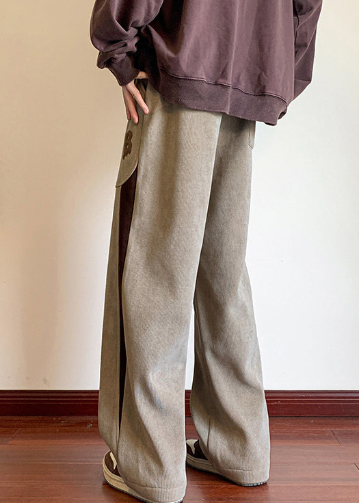 New Khaki Pockets Patchwork Warm Fleece Men Pants Spring