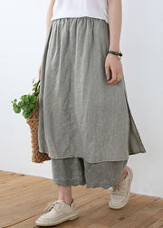 New Khaki Side Open Elastic Waist Linen Pants Skirt Summer