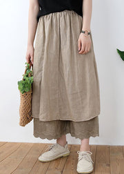 New Khaki Side Open Elastic Waist Linen Pants Skirt Summer