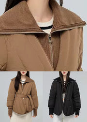 New Khaki Stand Collar Tie Waist  Patchwork Duck Down Down Coat Winter