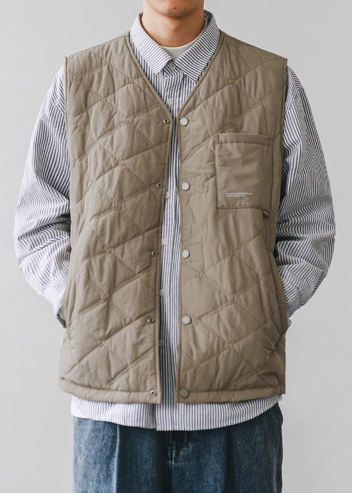 New Khaki V Neck Warm Fleece Men Vest In Spring