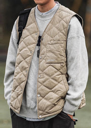 New Khaki V Neck Warm Fleece Men Vest In Spring