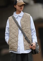 New Khaki V Neck Warm Fleece Men Vest In Spring