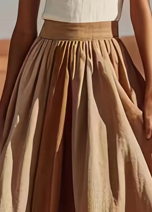 New Khaki Wrinkled High Waist Cotton Skirt Summer
