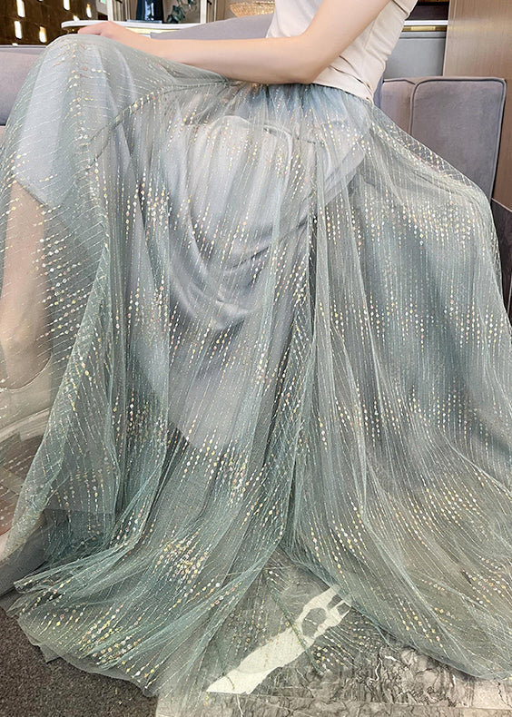 New Light Blue Bright Elastic Waist Tulle Pleated Skirt