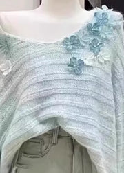 New Light Blue Cold Shoulder Floral Knit Sweaters Spring