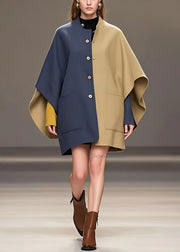 New Light Camel Asymmetrical Button Patchwork Cotton Coats Fall