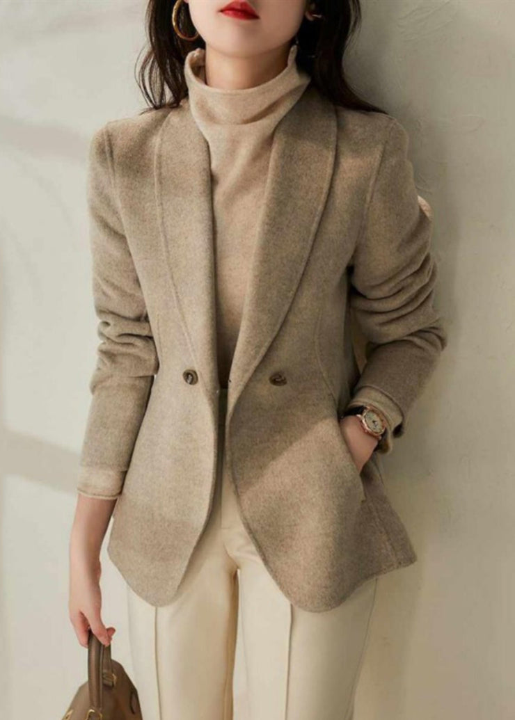 New Light Camel Button Pockets Patchwork Cotton Coats Long Sleeve