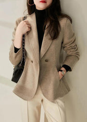 New Light Camel Button Pockets Patchwork Cotton Coats Long Sleeve