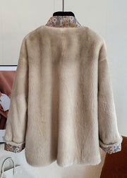 New Light Camel V Neck Button Patchwork Mink Hair Coats Spring