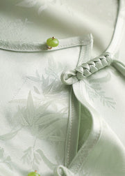 New Light Green O-Neck Button Silk Blouses Bracelet Sleeve