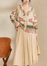 New Loose Beige Embroidered Button Knit Cardigans Spring