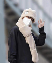 New Men's Beige Scarf And Hat Warm Two-Piece Set