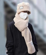 New Men's Beige Scarf And Hat Warm Two-Piece Set