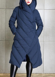 New Navy Asymmetrical Button Duck Down Coat Winter