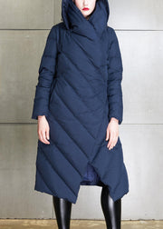 New Navy Asymmetrical Button Duck Down Coat Winter