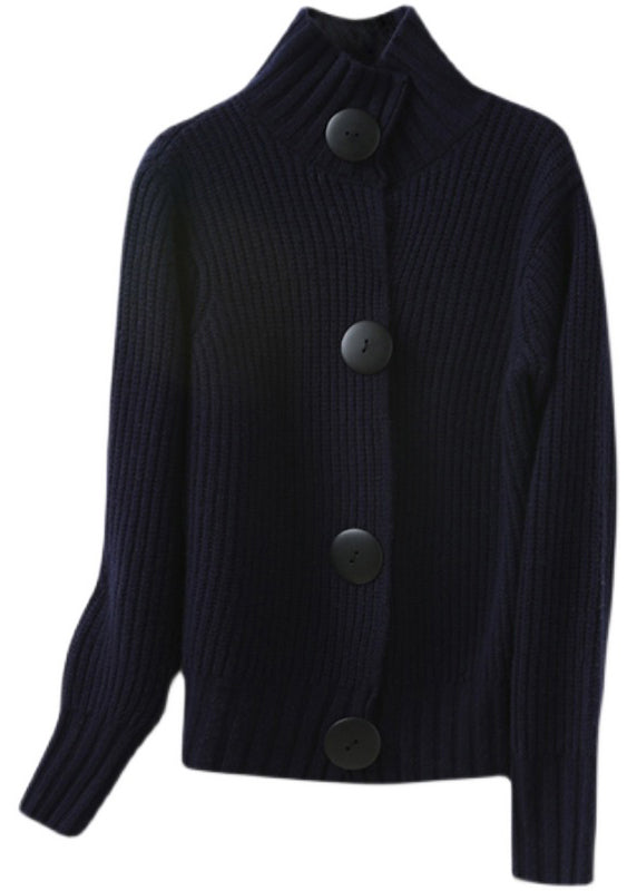 New Navy Button Patchwork Knitted Sweaters Coats Fall