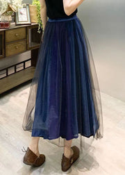 New Navy Embroidered Wrinkled Patchwork Tulle Skirts Summer