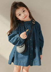 New Navy O Neck Button Patchwork Denim Girls Shirts Coats Fall