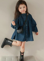 New Navy O Neck Button Patchwork Denim Girls Shirts Coats Fall