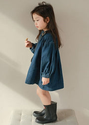 New Navy O Neck Button Patchwork Denim Girls Shirts Coats Fall