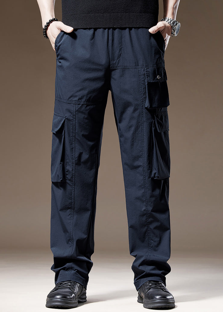 New Navy Pockets Solid Cotton Mens Pants Spring