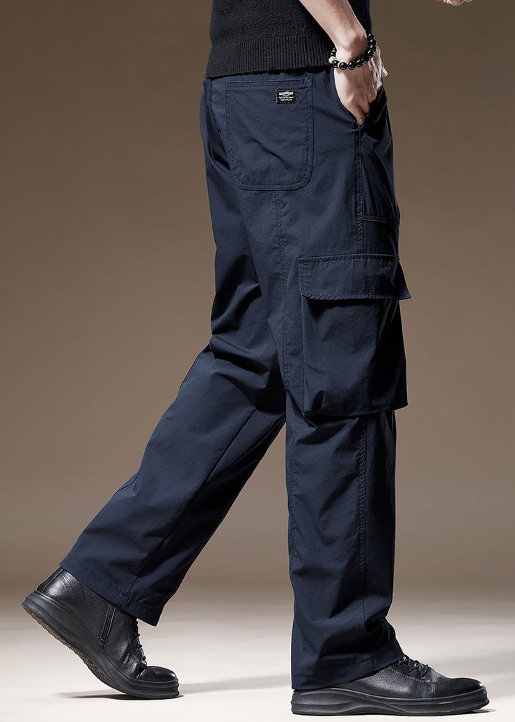 New Navy Pockets Solid Cotton Mens Pants Spring