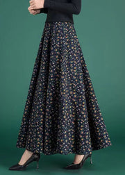 New Navy Print Elastic Waist Cotton Skirts Fall