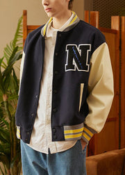 New Navy Striped Patchwork Cotton Mens Jacket Spring