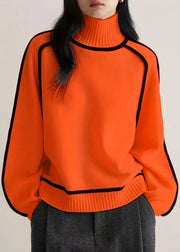 New Orange Striped Cozy Thick Knit Sweaters Spring