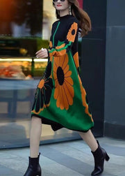 New Patchwork Turtleneck Print Patchwork Knit Long Sweater Dress Fall