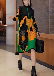 New Patchwork Turtleneck Print Patchwork Knit Long Sweater Dress Fall