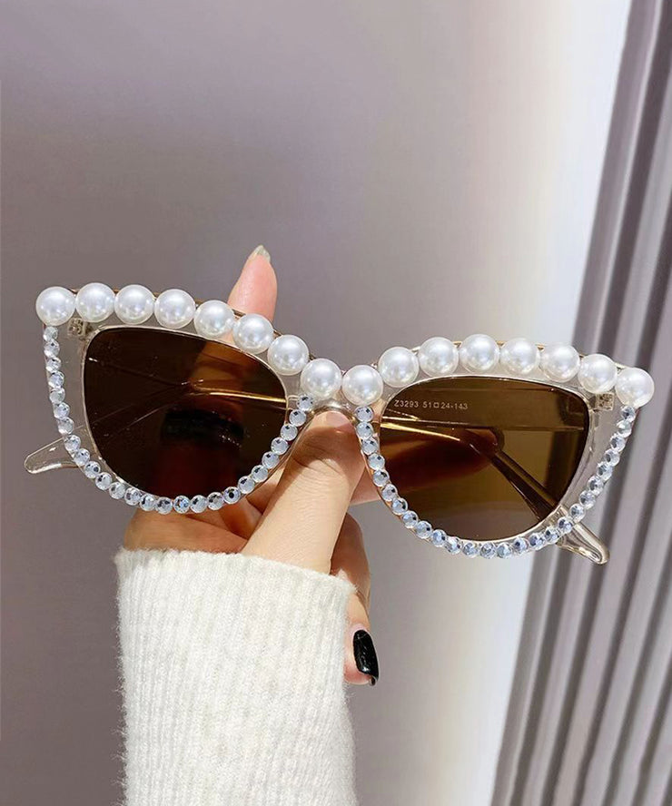 New Personalized Diamond Studded Pearl Cat Eye Sunglasses