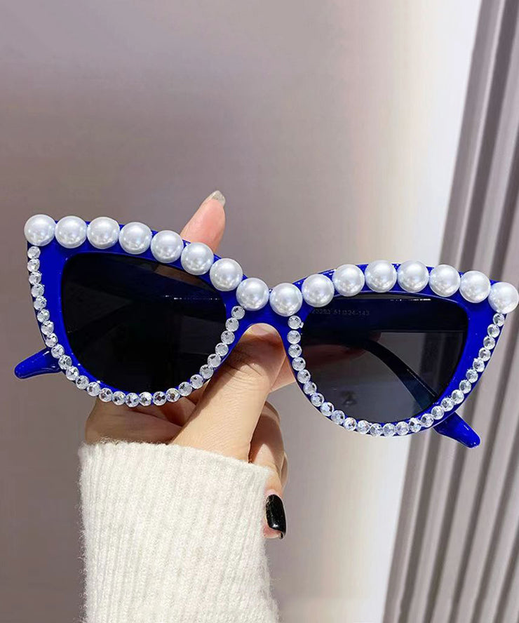 New Personalized Diamond Studded Pearl Cat Eye Sunglasses