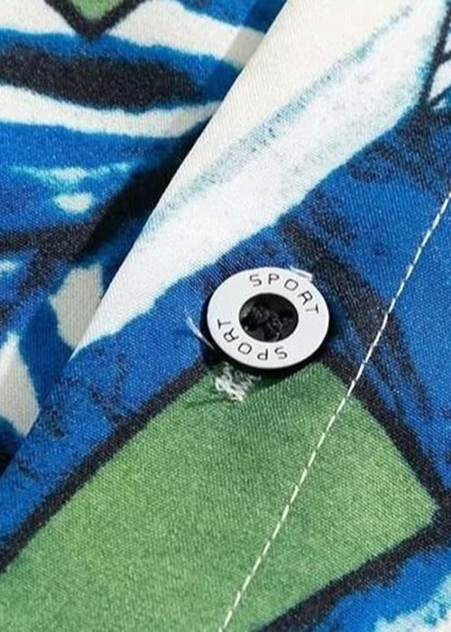New Peter Pan Collar Print Elastic Waist Cotton Mens Two Piece Set Summer