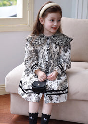 New Peter Pan Collar Print Girls Maxi Dress Puff Sleeve