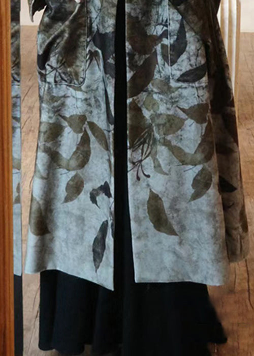 New Photo Color Button Pockets Silk Velvet Long Trench Coat Long Sleeve
