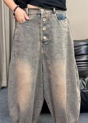 New Photo Color Pockets Button Loose Denim Pants Spring