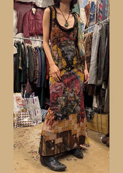 New Photo Color Print Lace Up Cotton Spaghetti Strap Dress Sleeveless