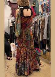 New Photo Color Print Lace Up Cotton Spaghetti Strap Dress Sleeveless