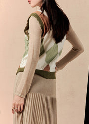 New Photo Color V Neck Patchwork Knit Vest Sleeveless