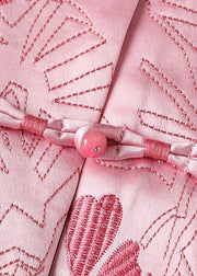 New Pink Embroideried Button Patchwork Silk Coats Fall