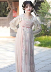 New Pink Embroideried Front Open Patchwork Chiffon Two Pieces Set Fall