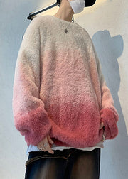 New Pink Gradient Color Thick Mink Hair Knitted Mens Sweaters Fal