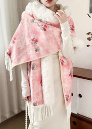 New Pink Hooded Tasseled Patchwork Warm Fleece Coats Half Sleeve